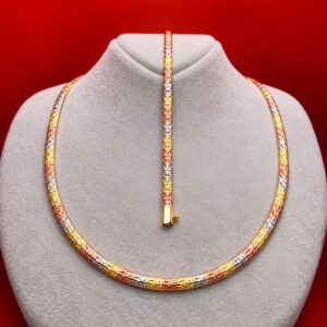 Dreifarbiges Tricolor Goldschmuck Set 14 Karat 585 Gelbgold Weissgold Rosegold Halskette Armband 30.59g Helvetia Gold Zuerich