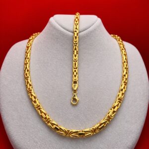 Koenigskette Goldschmuck Set Fischgraetenmuster 14 Karat 585 Gelbgold Halskette Armband 18.32g Helvetia Gold Zuerich