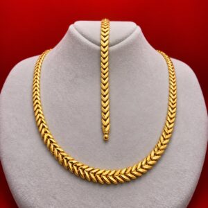 Fischgraeten Goldschmuck Set 14 Karat 585 Gelbgold Halskette Armband 18.32g Helvetia Gold Zuerich