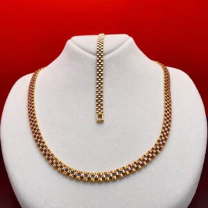 Exklusives Tricolor Jubilee Goldschmuck Set 14 Karat 585 Gelbgold Weissgold Rotgold Halskette Armband 22.13g Helvetia Gold Zuerich